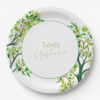 Sophisticated watercolor tree Upsherin Upshernish Paper Plate