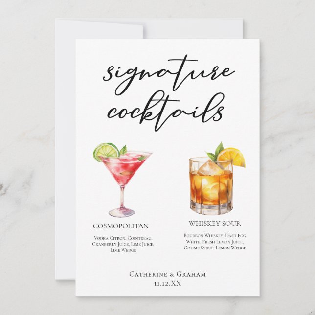 Sophisticated Wedding Signature Cocktails Card (Front)