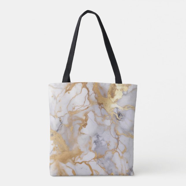 Sophisticated White and Gold Marble Effect Tote Bag (Back)
