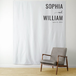 Sophisticated White Minimalist Calligraphy Tapestry