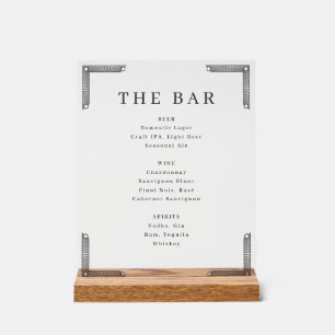 Sophisticated White Serif Bar Menu Acrylic Sign