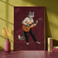 Sophisticated Wolf Playing Acoustic Guitar Art