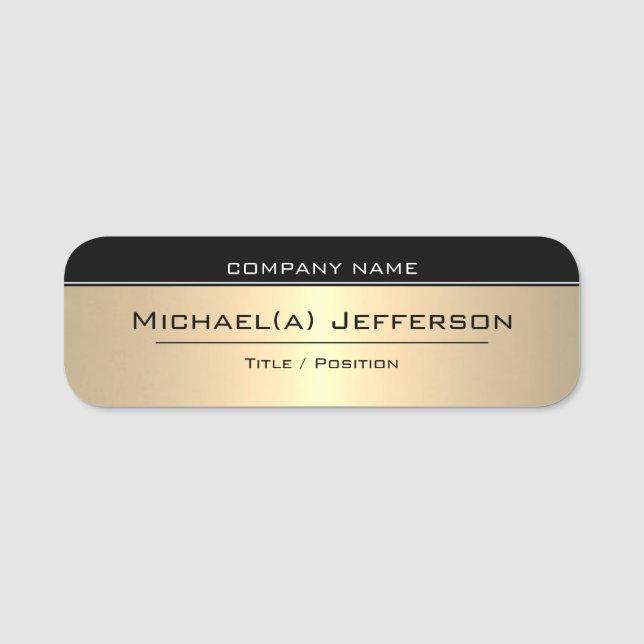 Sophistication Luxury Gold Black Professional Name Tag (Front)