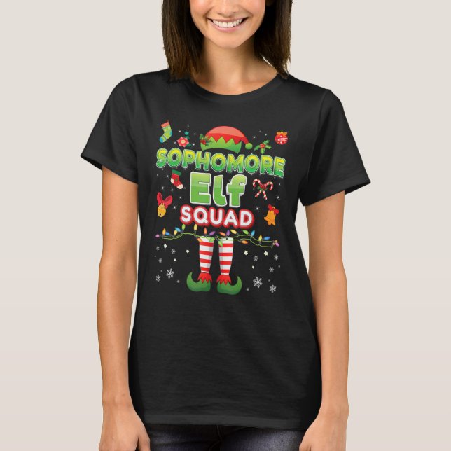 Sophomore Elf Squad Christmas Light Suit Student T T-Shirt (Front)
