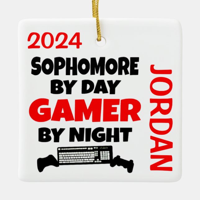 Sophomore Loves Playing Video Games Ceramic Ornament (Front)