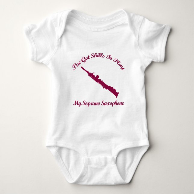 soprano saxophone musical designs baby bodysuit (Front)