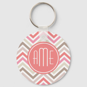 Sorbet Chevrons with Triple Monograms Key Ring