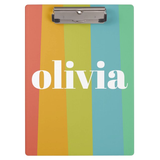 Sorbet Rainbow Colours Custom Name Summer Clipboard (Front)