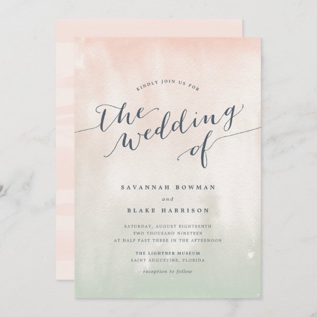 Sorbet | Watercolor Pastel Wedding Invitation (Front/Back)
