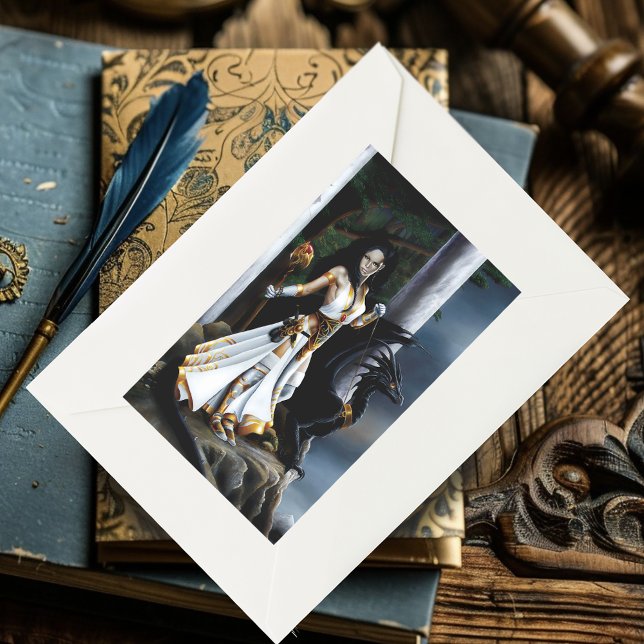 Sorceress Black Dragon Fantasy White Rectangular Sticker (Creator Uploaded)