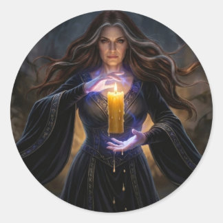Sorceress of the Arcane Candle Classic Round Sticker