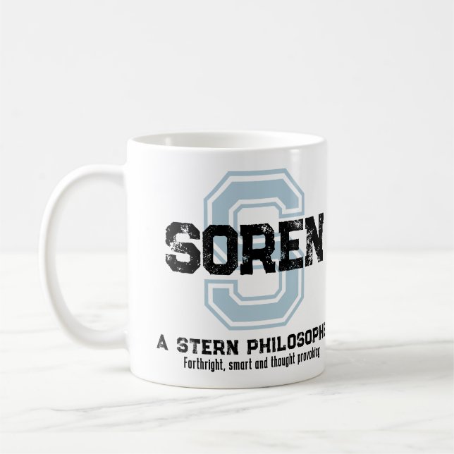Soren name meaning monogram black blue coffee mug (Left)