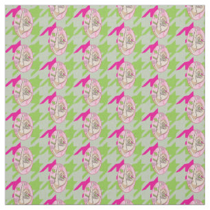 Sorority Life pink and green houndstooth Fabric