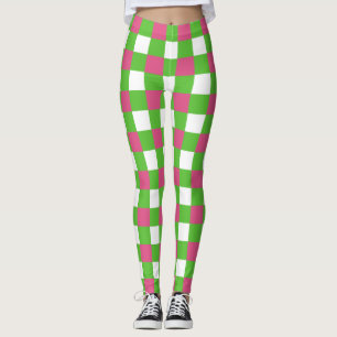 Sorority Pink And Green Buffalo Plaid Leggings
