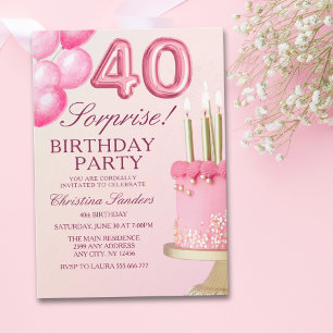 Sorprise Birthday Party 40th Birthday with Numers  Invitation