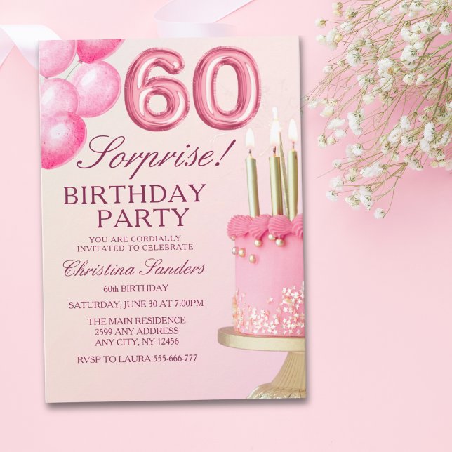 Sorprise Birthday Party 60th Birthday with Numers  Invitation (Creator Uploaded)