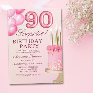 Sorprise Birthday Party 90th Birthday with Numers Invitation