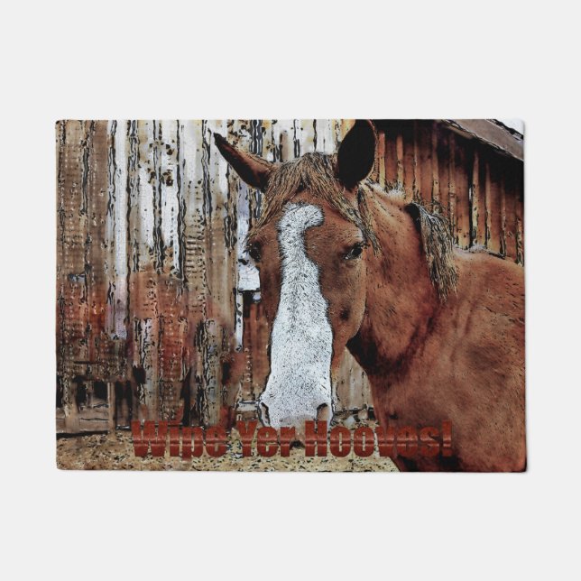 Sorrel Horse and Ranch Barn Artwork Welcome Mat (Front)