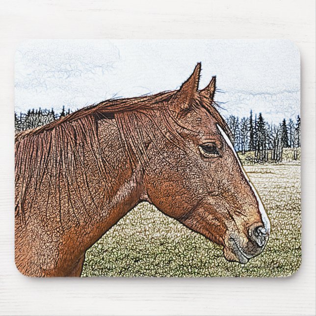 Sorrel Horse Portrait Equine Art Illustration Mouse Pad (Front)