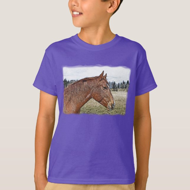 Sorrel Horse Portrait Equine Art Illustration T-Shirt (Front)