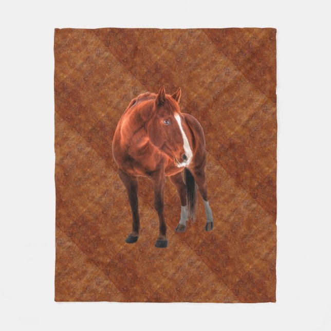 Sorrel Horse Portrait on faux Tooled Leather BG 2 Fleece Blanket (Front)