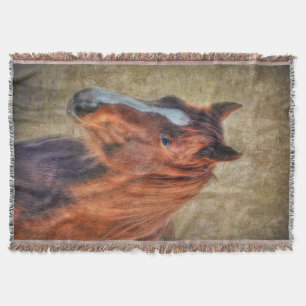 Sorrel Horse Portrait on Rustic Grunge-effect Throw Blanket