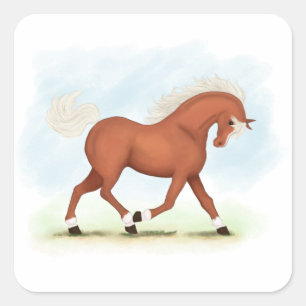 Sorrel Horse With Blaze & Socks Equestrian Square Sticker
