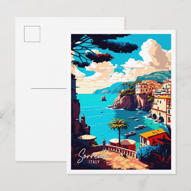 Sorrento Italy Art vintage travel illustration Postcard (Front/Back)