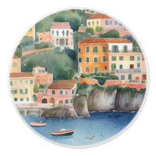 Sorrento Italy, Italian Coast Colourful Watercolor Ceramic Knob