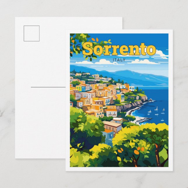 Sorrento Italy Travel Art Vintage Illustration Postcard (Front/Back)