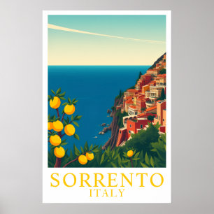 Sorrento Italy Vintage Lemons Travel Art Poster