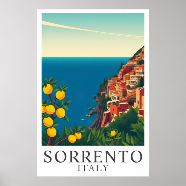 Sorrento Italy Vintage Lemons Travel Art Poster (Front)