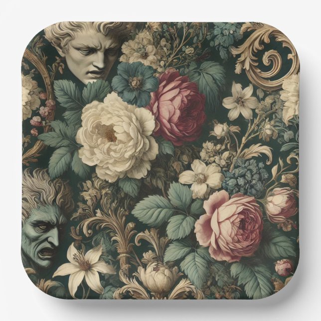 Sorrow in Any Language – Gothic Victorian Floral  Paper Plate (Front)