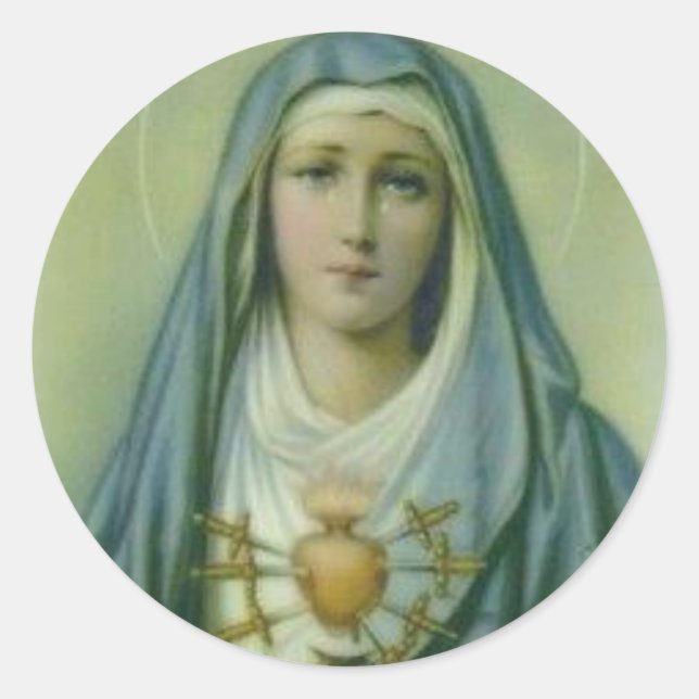 Sorrowful & Immaculate Heart of Virgin Mary Classic Round Sticker (Front)