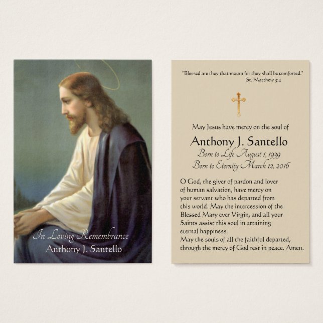 Sorrowful Jesus Funeral Memorial Holy Card - (Front & Back)