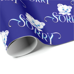 SORRY EYES BEAR ON DARK BLUE WRAPPING PAPER