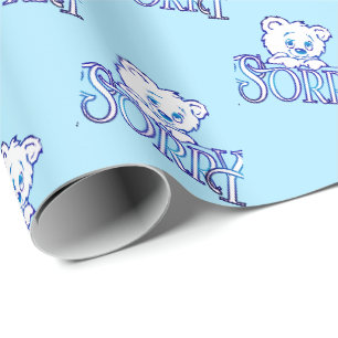 SORRY EYES BEAR ON LIGHT BLUE WRAPPING PAPER