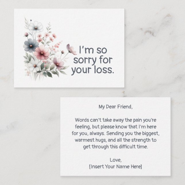 Sorry For Your Loss Sympathy Condolence  Card (Front/Back)