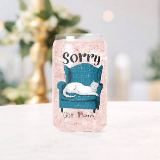 Sorry Got Plans Funny Cat Lover Gift Can Glass