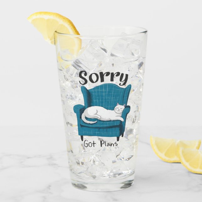 Sorry Got Plans Funny Cat Lover Gift  Glass (Front Ice)