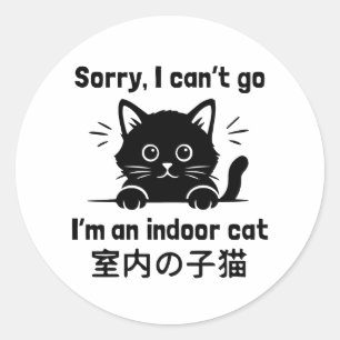 Sorry I Can’t Go I’m an Indoor Cat Funny Introvert Classic Round Sticker