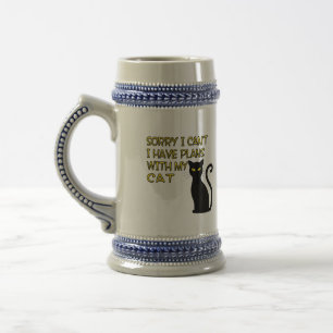 Sorry I Can't Funny Cute Black Cat with Gold Text  Beer Stein