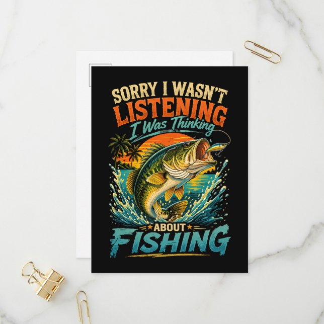 Sorry I Was Thinking About Fishing Invitation Postcard (Front/Back In Situ)