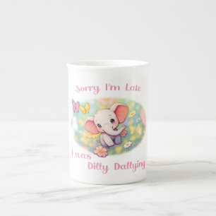 Sorry I'm Late Elephant Design Bone China Mug