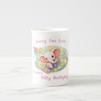 Sorry I'm Late Elephant Design Bone China Mug