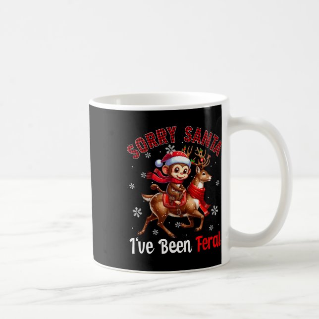 Sorry I've Been Feral Christmas Santa Monkey Ridin Coffee Mug (Right)