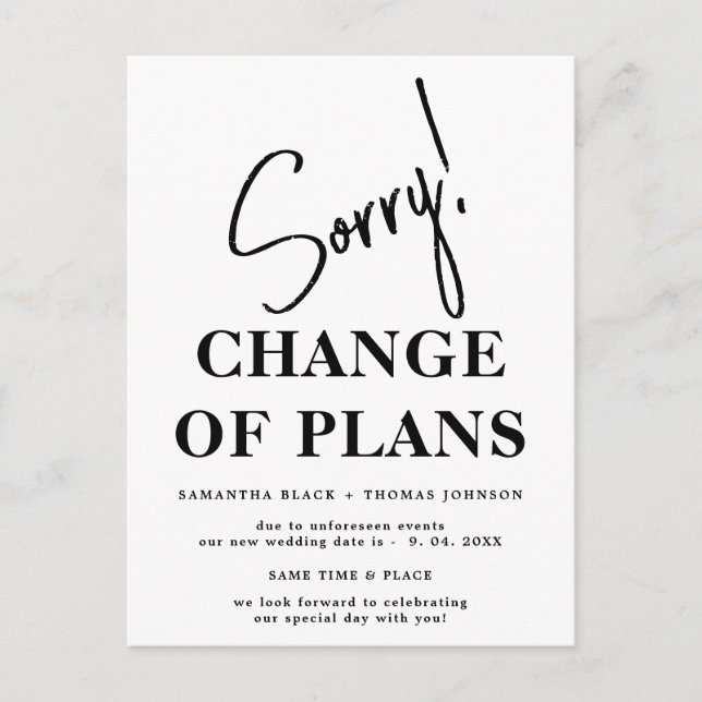 Sorry Postponed Wedding Date Announcement Postcard (Front)