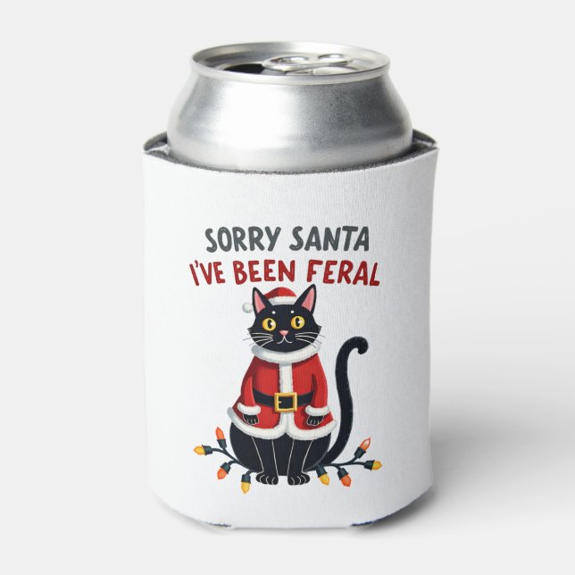 Sorry Santa I've Been Feral Black Cat Christmas Fu Can Cooler (Can Front)