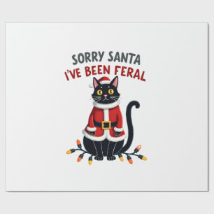 Sorry Santa I've Been Feral Black Cat Christmas Fu Wrapping Paper