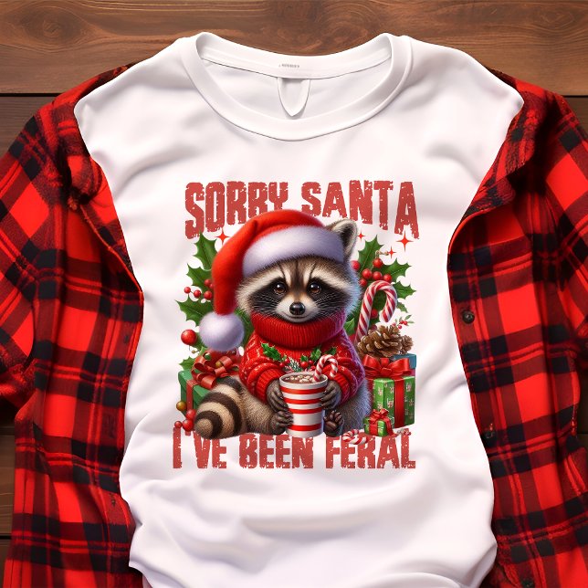 Sorry Santa I've Been Feral Cute Racoon Christmas Tri-Blend Shirt (Creator Uploaded)